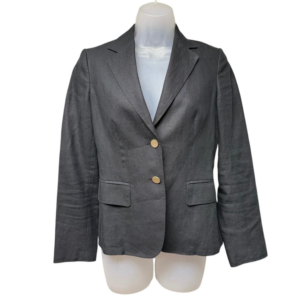 Max Mara Women’s Blazer Size 2 Black 100% Linen Gold Button Made Italy Luxury